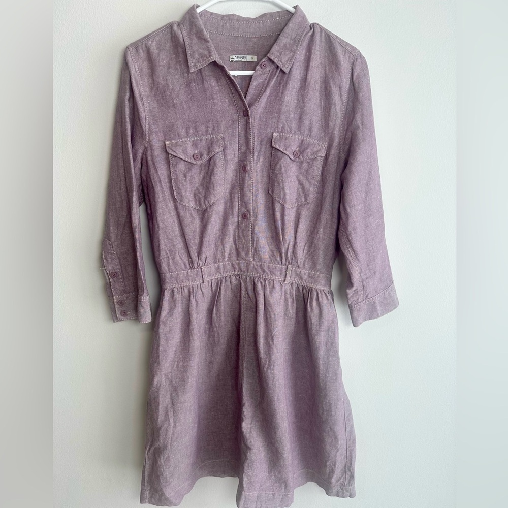 GAP 1969 Lavender Button-Up Shirt Dress Linen cotton Blend Size Medium